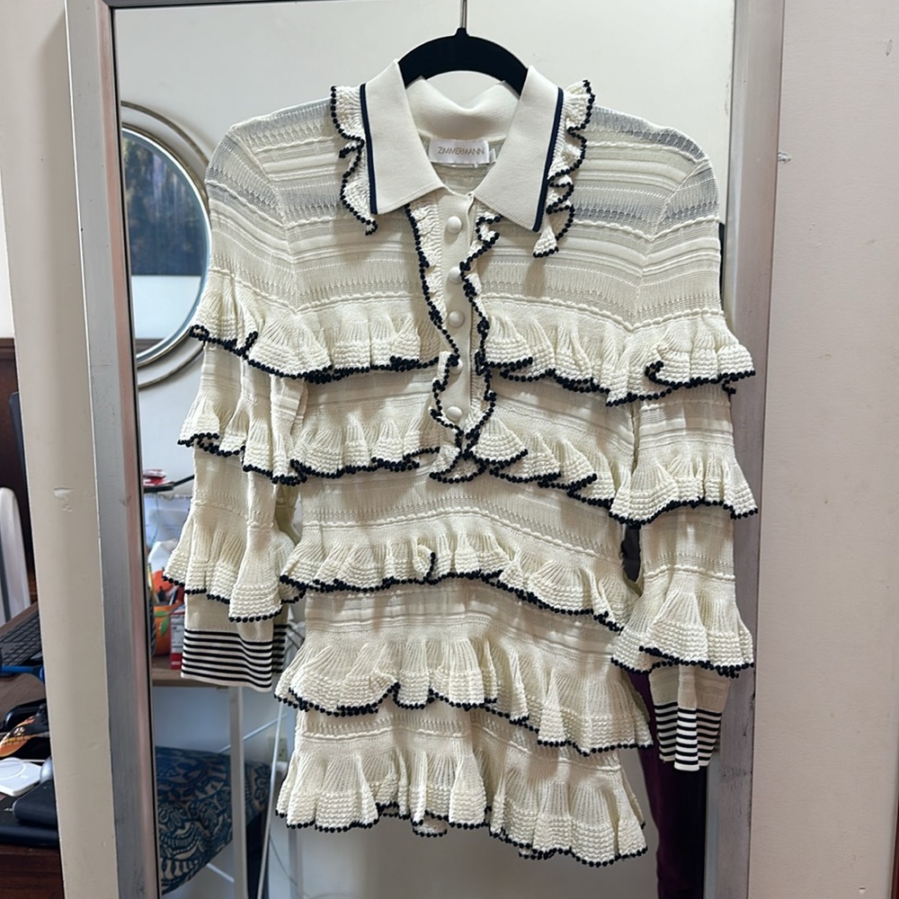 Zimmerman tiered high tide cream & navy sweater size 0 (small)